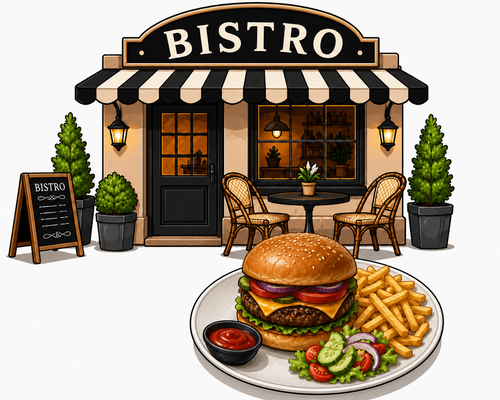Aankondiging van Hamburger bistro